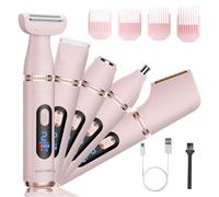 BarberBoss 5-in-1 Women’s Electric Shaver, Dual-Speed Trimmer with LED Display, 4 Guide Combs & USB-Rechargeable, Face, Body, Bikini and Detail Trimmer for Women, Nose & Ear Groomer, QR-8051