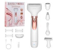 BarberBoss 5-in-1 Women’s Electric Shaver, Rechargeable Hair Removal Kit, Lady Shaver for Body, Bikini, Face, Nose & Eyebrow Trimmers, Cordless Wet & Dry Female Shavers, Facial Hair Remover, QR-8005