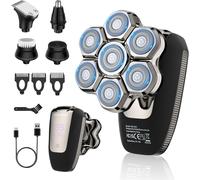 BarberBoss 7D Bald Head Shaver for Men - Magnetic Rotary Shaver, 5-in-1 Electric Groomer with LED Display, USB-C Charging, Beard & Nose Trimmer, All-in-One Facial Grooming Kit | QR-2025