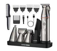 BarberBoss Beard Trimmer, Hair Clippers Men, 5-in-1 Men’s Grooming Kit, Beard Trimmer Kit for Men, Detail Shaver, Nose, Ear & Body Precision Clipper, All-in-One Men’s Body Shaver, QR-6010
