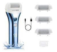 BarberBoss Callus Remover, Rechargeable Foot Smoother for Hard Skin - Pedicure Kit with 3 Rollers, USB Charging, LED Display & Waterproof Design