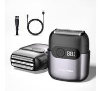 BarberBoss Compact Foil Shaver for Men, USB-Rechargeable Electric Razor, Floating Stainless-Steel Foil Blades, Magnetic Head Razor for Men, Smart LED Display, Men’s Travel Shaver, QR-2754