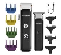 Barberboss Cordless Beard & Hair Clipper Duo, Men’s Facial Grooming Kit with Ceramic Blades, Speed Control, Precision Dial, USB Charging & LED Status Lights