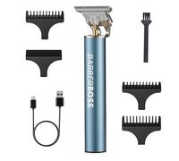 Barberboss Cordless Beard & Hair Trimmer for Men T-Blade Groomer with USB Charging, 3 Length Combs & 0.1mm Precision Blade for Face, Hairline & Detail Styling (Metal Blue)