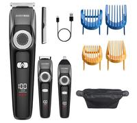 Barberboss Cordless Beard Trimmer for Men, 3-in-1 Beard, Hair & Nose Clipper, Men Grooming Kit with Ceramic Blades, Adjustable Length Dial, USB Charging & Waterproof Design, Men’s Clippers