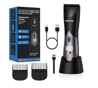 BarberBoss Cordless Beard Trimmer for Men, Body Groomer, Groin Hair Clipper with Adjustable Lengths, Wet/Dry Use & Smart Display, Rechargeable Grooming Kit for Sensitive Areas