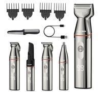 BarberBoss Cordless Beard Trimmer Men Kit, 5-in-1 Shaver with Hair Clippers, Nose Trimmer, USB-C Recharge & Stainless Steel Blades, Body Groomer