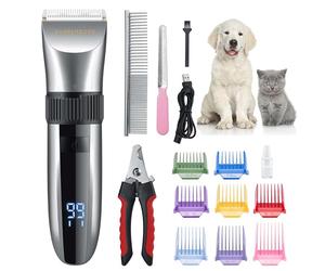 BarberBoss Cordless Dog Grooming Clipper - Waterproof, Ceramic Blades, LED Display, Fast Charging, Electric Pet Clippers for Dogs & Cats, Pets Hair Trimmer, QR-9082