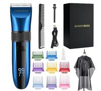BarberBoss Cordless Self-Sharpening Beard & Hair Trimmer - Waterproof with Ceramic Blades, LED Display, Fast Charging, and 8 Color Comb Attachments QR-2082