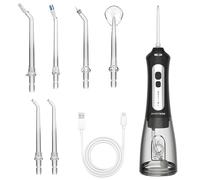 BarberBoss Cordless Water Flosser for Teeth & Gums - 6 Multi-Function Tips, LED Screen, USB Rechargeable, Travel Case Included - Electric Oral Irrigator for Braces, Implants & Gum Health (Black)