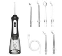 BarberBoss Cordless Water Flosser for Teeth & Gums, Rechargeable Oral Irrigator, 5 Cleaning Modes, 6 Nozzles & LED Display, IPX7 Waterproof Teeth Flossing Kit (Black)