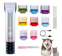 BarberBoss Dog Clipper Set, Pet Grooming Trimmer, Dual Speed Motor, Ceramic Blade, LED Display and 8 Guide Combs, Low Noise Pet Clipper