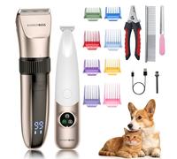 BarberBoss Dual Pet Hair Clippers, Trimmer for Body Grooming and Mini Precision Trimmer for Paws, face, and Ears, Waterproof & USB Rechargeable, 2-in-1 Grooming Kit for Pet’s, QR-9112
