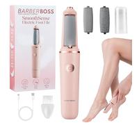 BarberBoss Electric Callus Remover for Feet, Portable Foot File, Rechargeable Hard Skin Remover with Fine & Coarse Roller Heads, Waterproof Pedicure Tool with Travel Lock & USB Charging, QR-5102