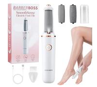 BarberBoss Electric Foot File, Callus Remover for Feet, Rechargeable Pedicure Kit, Fine & Coarse Roller Heads, USB Charging, Protective Cap, Portable Hard Skin Feet Callus Remover, QR-5101