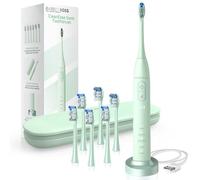 BarberBoss Electric Toothbrush, Sonic Rechargeable Toothbrush for Adults, 5 Cleaning Modes, 3 Intensity Settings, Pressure Sensor, 6 Dupont Brush Heads & USB Charging Base, QR-7305 (Green)