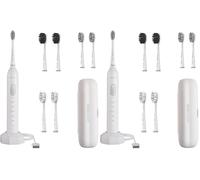BarberBoss Electric Toothbrush, Sonic Toothbrush, 5 Brushing Modes, 6 Brush Heads, Pressure Sensor, Smart Timer, and Travel Case, White (Pack of 2)