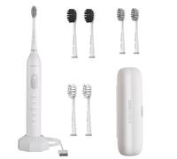 BarberBoss Sonic Electric Toothbrush - 5 Brushing Modes, 6 Brush Heads, Pressure Guard, Smart Timer & Travel Case - White