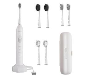 BarberBoss Electric Toothbrush, Sonic Toothbrush, 5 Brushing Modes, 6 Brush Heads, Pressure Sensor, Smart Timer, and Travel Case, White