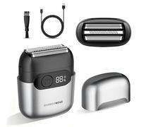 BarberBoss Foil Shaver for Men, Compact Electric Shaver, Floating Stainless-Steel Foil Blades, Magnetic Head & Smart LED Display, Men’s Compact Electric Razor, QR-2752 (Metallic Grey)