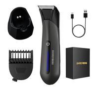 BarberBoss Groin & Body Trimmer for Men, Waterproof Ball Shaver, Trimmer with Ceramic-Titanium Blade, Adjustable Comb, LED Light & Charging Dock, Intimate Grooming Kit for Men (Black)