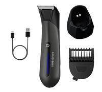 BarberBoss Groin & Body Trimmer for Men, Waterproof Ball Shaver with Ceramic-Titanium Blade, Adjustable Comb, LED Light & Charging Dock, Men’s Body Groomer