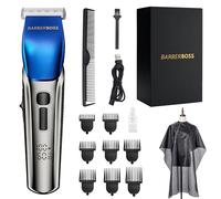 BarberBoss Hair Clippers Men, Beard Trimmer - 4 Speed Settings, Ceramic Blade, 8 Comb Attachments, LED Display, USB Charge, Waterproof, Hair Grooming Kit, QR-2083