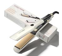 BarberBoss Hair Straightener, Wide Floating Ceramic Plates, Negative Ion & Keratin Infusion for Thick Hair, 14 Heat Levels, Dual Voltage Flat Iron for Smooth and Frizz-Free Hair (QR-8421, White)