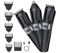 BarberBoss Men’s 3-in-1 Cordless Grooming Kit, Beard Trimmer, Hair Clipper, Nose and Ear Hair Trimmer, Ceramic-Titanium Blade, Men’s Facial Shaver