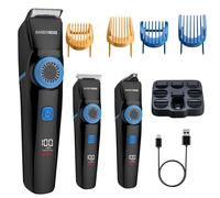 BarberBoss Men’s Beard Trimmer, 3-in-1 Hair, Beard & Detail Trimmer, LED Display, 3 Cutting Heads, USB Charging & Waterproof Design, Rechargeable Grooming Kit with Precision Dial