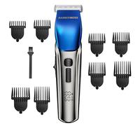 Barberboss Men’s Beard Trimmer, 4-Speed Hair Clippers for Men, Ceramic Blade Beard Groomer, 8 Combs & LED Display, USB Charge & Waterproof Design, Professional Hair Cutting Kit (Silver,Blue)