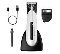BarberBoss Men’s Body Trimmer, Waterproof Groin & Ball Groomer, Skin-Safe Ceramic Blade Hair Trimmer, Adjustable Comb, USB Charging Stand & LED Light, Male Hygiene Trimmer