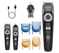 BarberBoss Men’s Cordless Beard Trimmer Kit, 3-in-1 Groomer for Men, Beard, Hair & Nose Clipper with Adjustable Dial, Ceramic Blades, Men’s Complete Grooming Kit