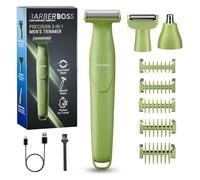 BarberBoss Men’s Detail Trimmer, 3-in-1 Grooming Set for Men, Beard, Hair Groomer, Body Groomer, Nose & Ear Trimmer, Cordless Shaver with USB Charging, Multi-Functional Men’s Shaver, QR-2302 (Green)