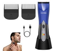 BarberBoss Men’s Groin & Body Hair Trimmer, Waterproof Pubic Hair Shaver for Men, Ceramic Blades, Dual Speed, LED Display & Charging Dock, Blue