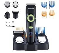 BarberBoss Men’s Hair Clippers, Beard Grooming Kit for Men, Ear & Nose Hair Trimmer for Men, Precision Dial, Ceramic Blade, 4 Guide Combs, Waterproof, LED Display