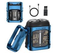 BarberBoss Men’s Pocket Rotary Shaver, Compact Electric Razor, Stainless-Steel Flex Head, USB-Rechargeable, Men's Portable Mini Rotary Electric Shaver, QR-2721