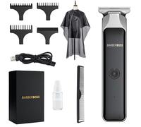 BarberBoss Men's Grooming Kit, Professional Facial Groomer, Beard Trimmer, Hair Clipper with Detail Trimmer, USB Rechargeable, Red/Green Light, Stainless Steel T-Blade Men’s Grooming Kit