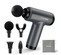 BarberBoss Mini Massage Gun with Pressure Sensor, 5 Intensity Levels Massager, Portable Handheld Muscle Massager with 4 Interchangeable Heads, Storage Pouch, Compact Body Massager, QR-3603