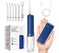 BarberBoss Pocket Flosser, Portable Oral Irrigator for Teeth, 6 Interchangeable Tips & USB-C Rechargeable Design, Travel Water Flosser with 3 Pressure Modes, QR-7116 (Navy)