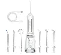 Barberboss Portable Teeth Water Flosser, Rechargeable Oral Irrigator, Teeth Flossing Kit with 5 Pressure Settings, 5 Interchangeable Nozzles, 300ML Water Tank & Travel-Friendly Design