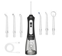 BarberBoss Portable Water Flosser, USB Rechargeable Oral Irrigator with 5 Pressure Levels, 6 Nozzles, 300ml Tank, Waterproof and Cordless Dental Flosser for Home & Travel