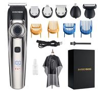 BarberBoss Professional Beard Trimmer Men, Hair Clipper,39 Cutting Lengths, Waterproof Design, Precision Dial, Grooming Kit - Ear & Nose, LED Display, Comb Attachments