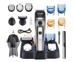 BarberBoss Professional Beard Trimmer Men, Hair Clipper, Grooming Kit- Ear & Nose, 39 Cutting Lengths, Comb Attachments, Precision Dial, Waterproof Design, LED Display, QR-6083