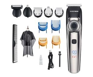 BarberBoss Professional Beard Trimmer Men, Hair Clipper, Waterproof Design, Precision Dial, Grooming Kit - Ear & Nose, 39 Cutting Lengths, Comb Attachments, LED Display