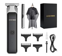 BarberBoss Professional Facial Groomer, Beard Trimmer, Hair Clipper Men, Detail Trimmer, USB Rechargeable, Red/Green Light, Stainless Steel T-Blade, QR-2090