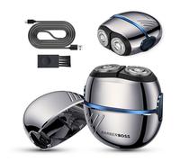 BarberBoss QR-2701 Men’s Rotary Shaver, Portable Face Razor, Carbon-Steel Blades, Dual-Floating Head, Travel Lock, Men’s Compact Beard & Face Shaver, Electric Shaver for Men