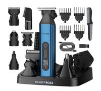 BarberBoss QR-6020 5-in-1 Beard Trimmer for Men, Hair Clipper & Body Groomer, Nose & Ear Trimmer, Waterproof, LED Display, USB-C Rechargeable