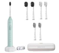 BarberBoss Rechargeable Electric Toothbrush with 3 Angle Settings, 6 Brush Heads, Pressure-Free Cleaning, Long Battery, Smart Timer, Travel-Friendly (Mint Green)