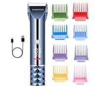 Barberboss Rechargeable Hair & Beard Trimmer for Men, Cordless Clipper with Turbo Speed Mode, LED Display, 8 Comb Attachments & Adjustable Titanium-Ceramic Blade, Men’s Beard Clipper (Metal Blue)